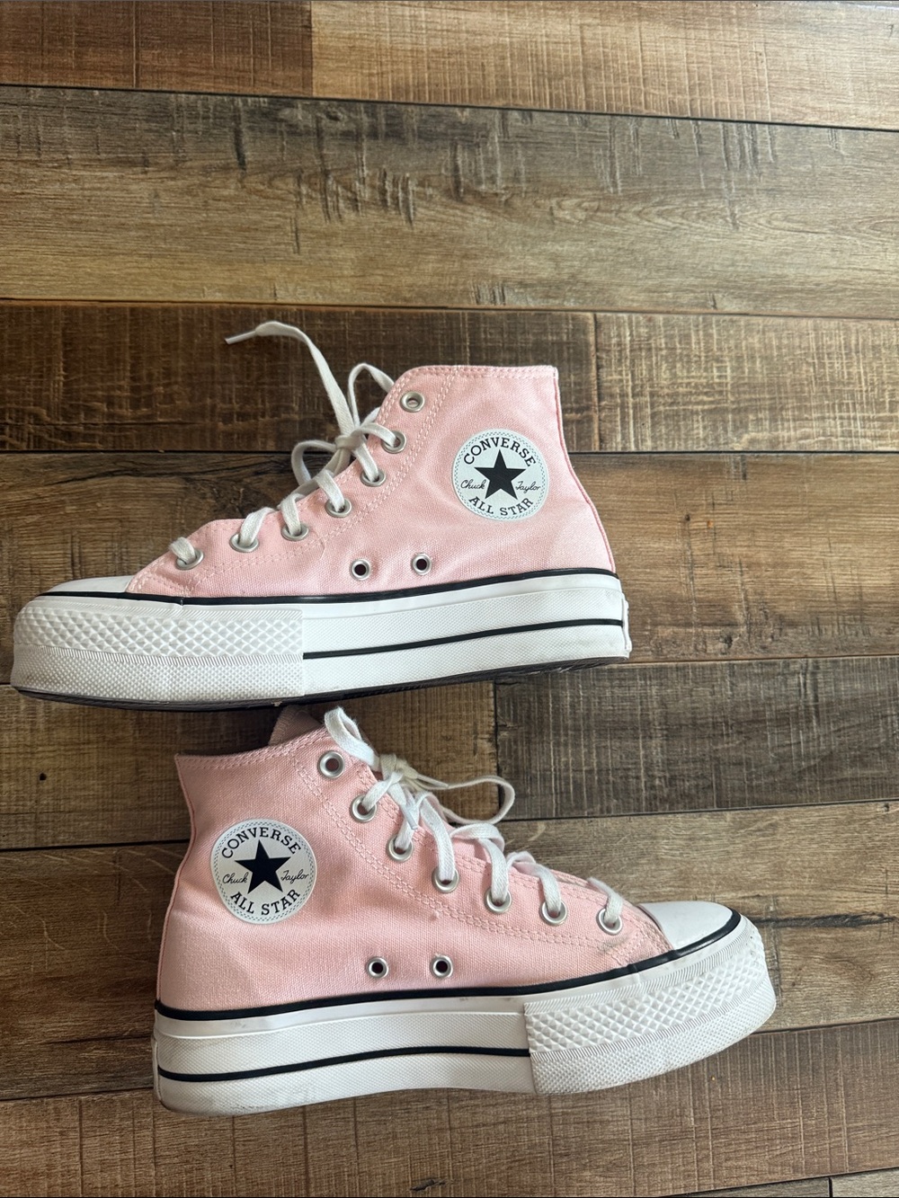 Converse High Top Platform Sneakers - Light Pink and White